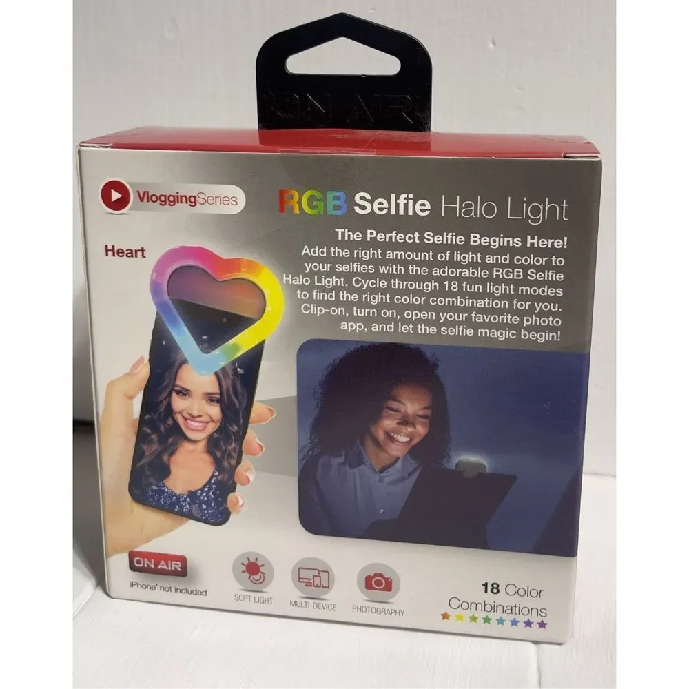 RGB SELFIE HALO HEART CLIP ON LIGHT by ON AIR,NEW IN SEALED BOX